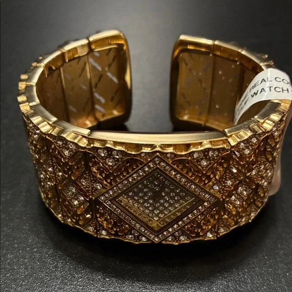 Real Collectibles by Adrienne Gold Crystal-Embellished Statement Bracelet Watch - Picture 2 of 3